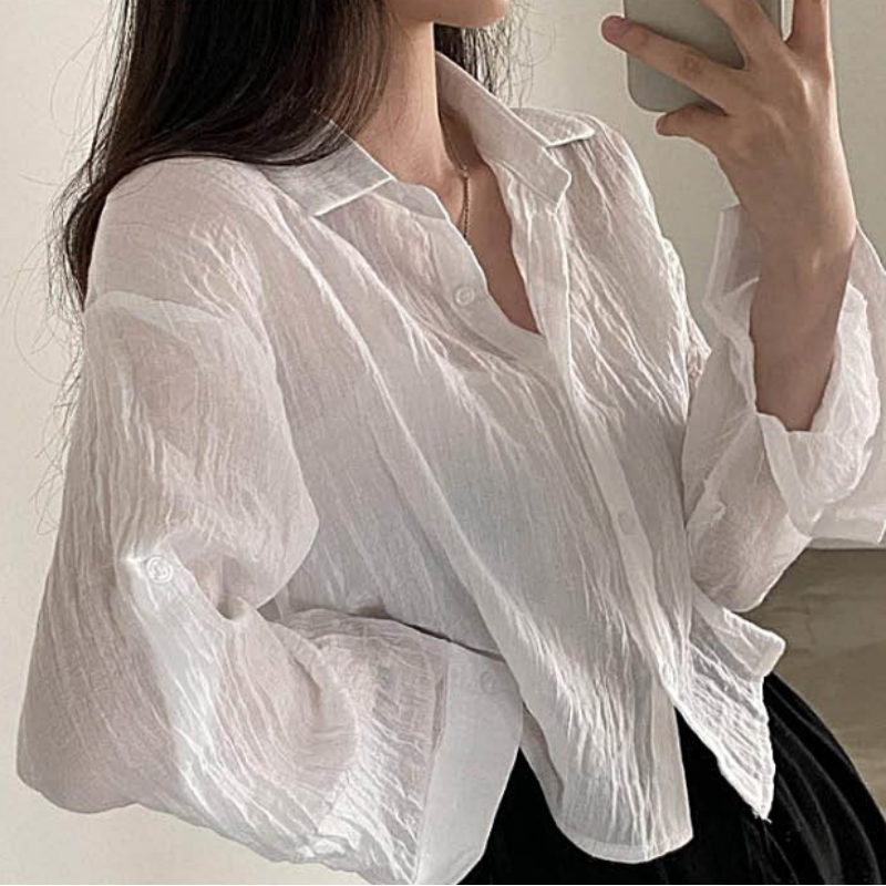 크롭 시스루 셔츠