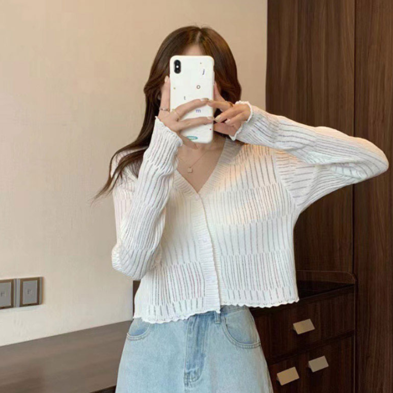 라이트 텍스처 브이넥 가디건