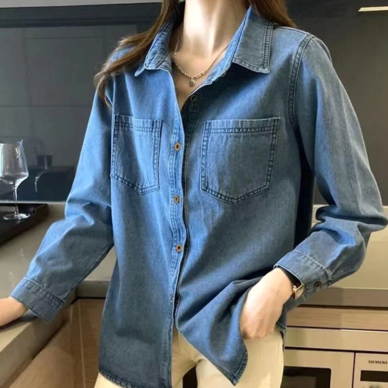 딥 블루 데님 셔츠