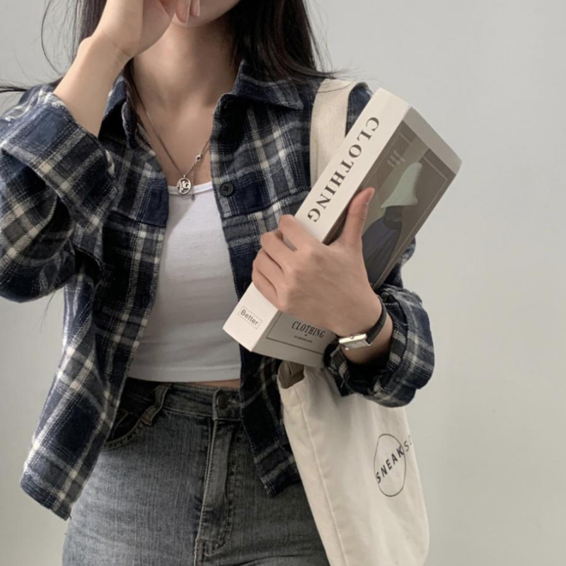 세미크롭 체크 셔츠