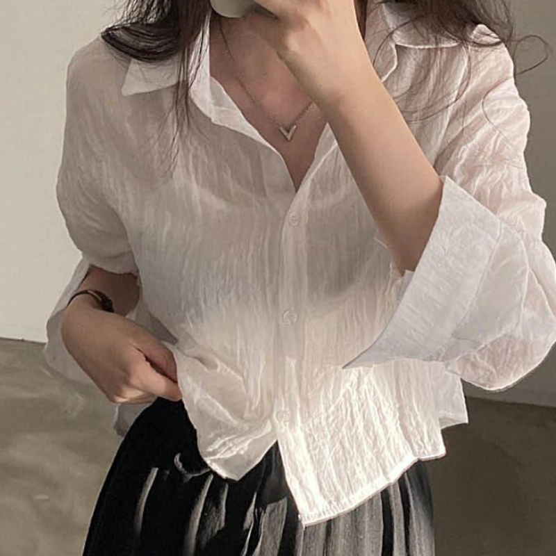 크롭 시스루 셔츠