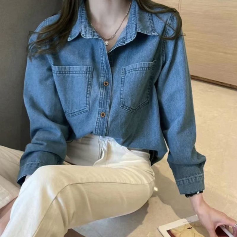 딥 블루 데님 셔츠