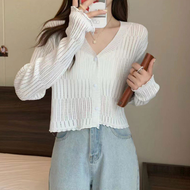 라이트 텍스처 브이넥 가디건