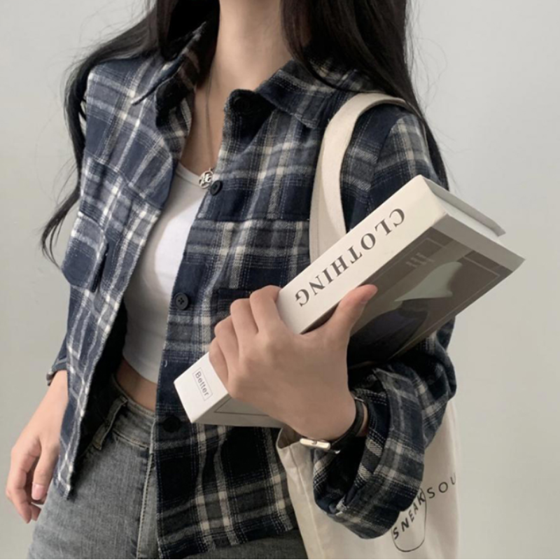 세미크롭 체크 셔츠