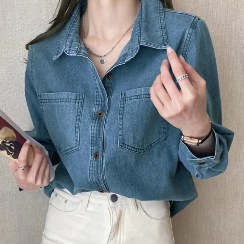 딥 블루 데님 셔츠