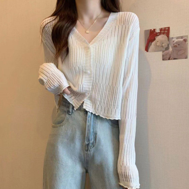 라이트 텍스처 브이넥 가디건