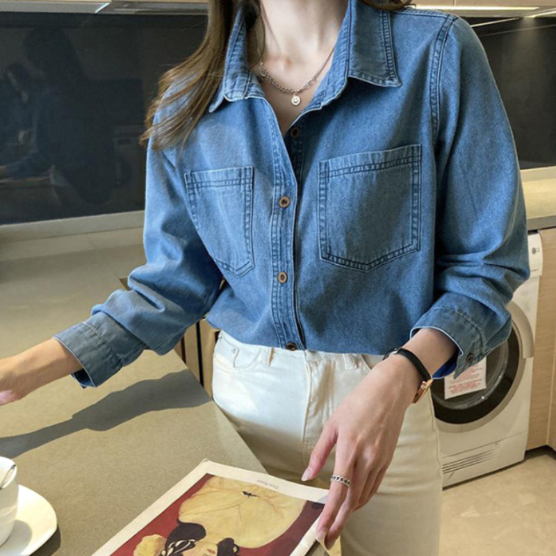 딥 블루 데님 셔츠