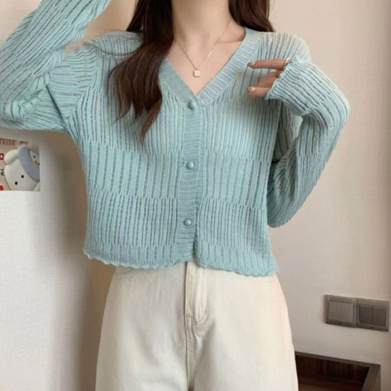 라이트 텍스처 브이넥 가디건