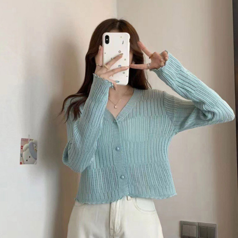 라이트 텍스처 브이넥 가디건