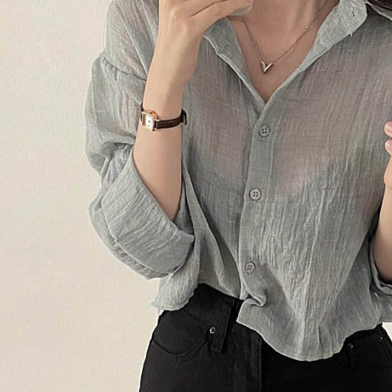 크롭 시스루 셔츠