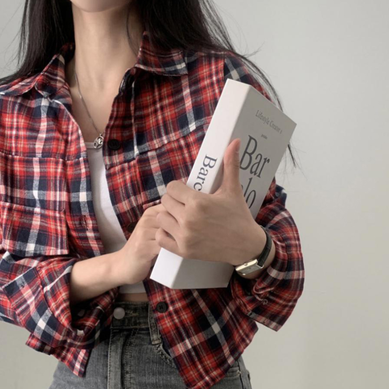 세미크롭 체크 셔츠