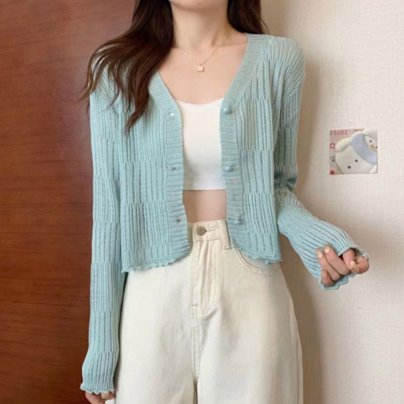 라이트 텍스처 브이넥 가디건