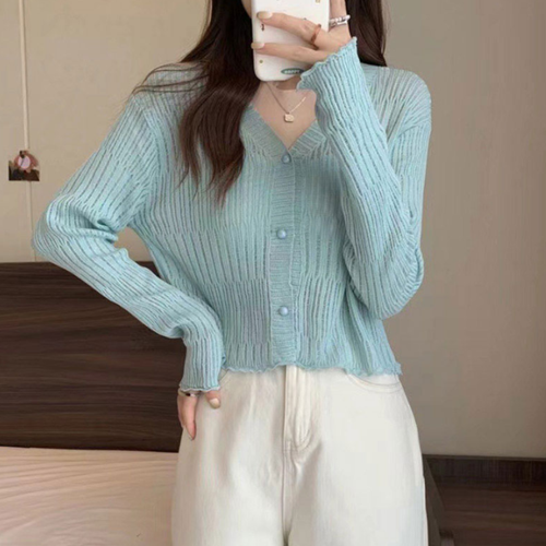 라이트 텍스처 브이넥 가디건