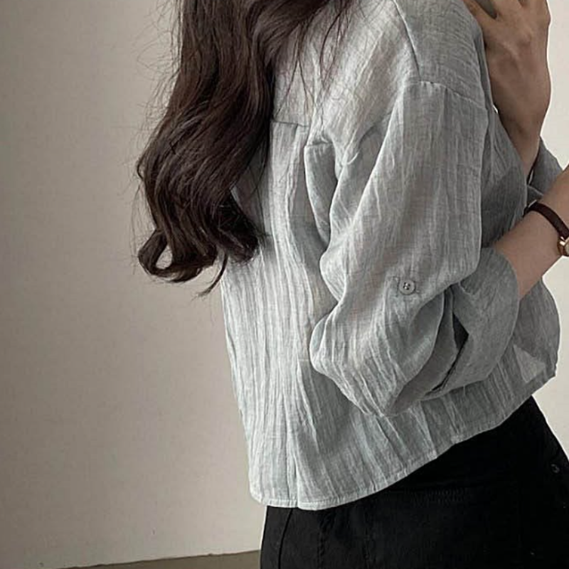 크롭 시스루 셔츠