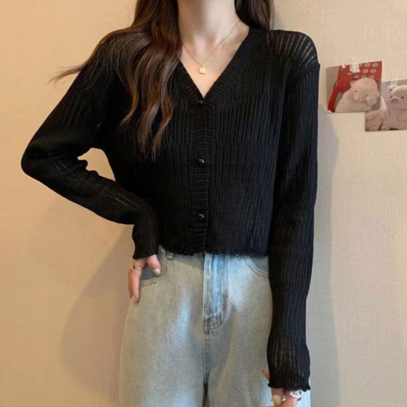 라이트 텍스처 브이넥 가디건