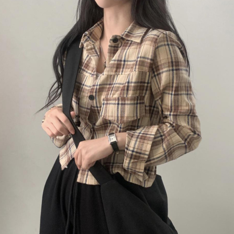 세미크롭 체크 셔츠