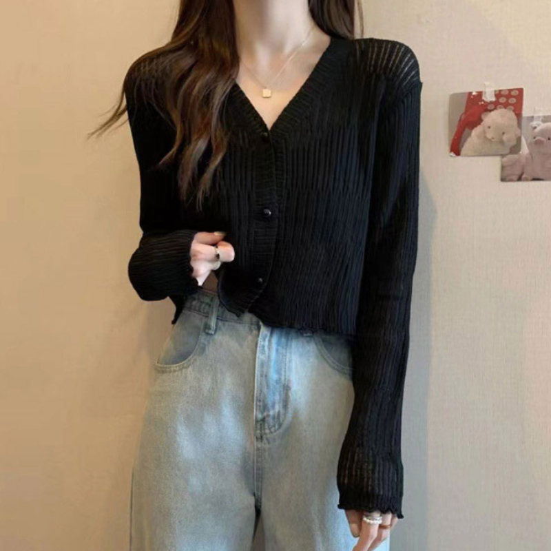 라이트 텍스처 브이넥 가디건