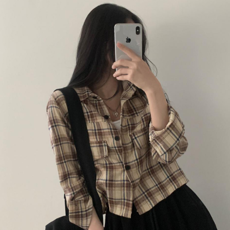 세미크롭 체크 셔츠