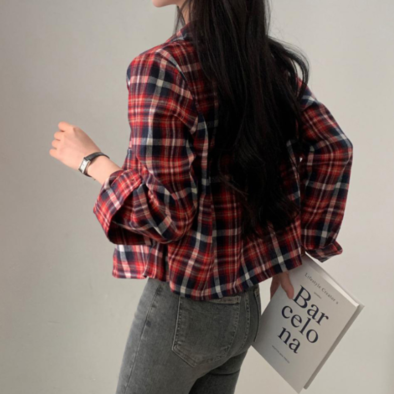 세미크롭 체크 셔츠