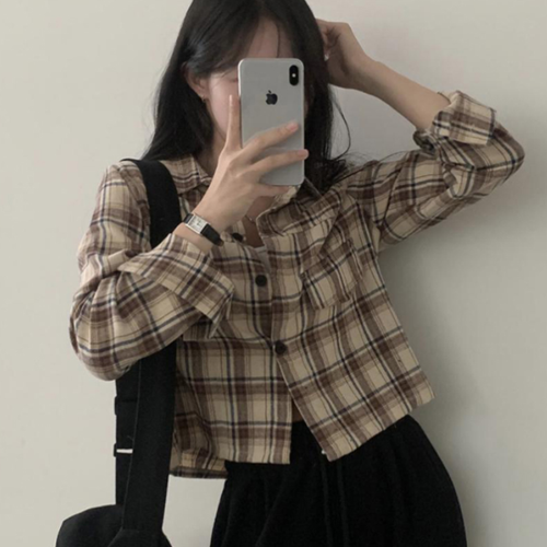 세미크롭 체크 셔츠