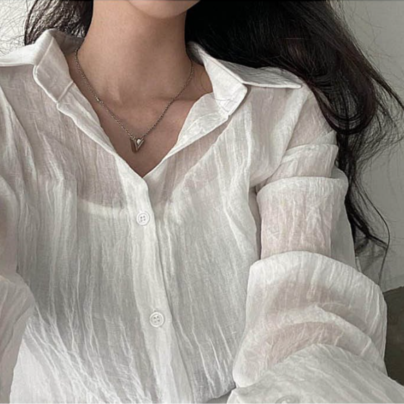 크롭 시스루 셔츠