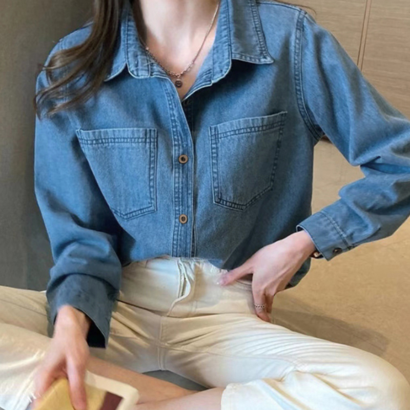 딥 블루 데님 셔츠