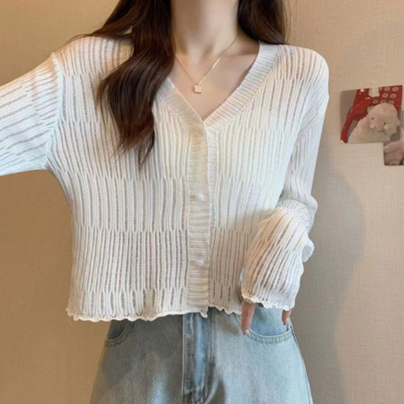 라이트 텍스처 브이넥 가디건